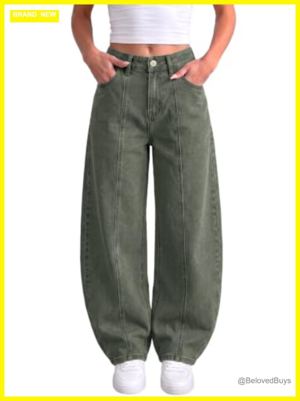 Wide Leg High Waisted Barrel Jeans Stretchy Front Seam Denim Pants